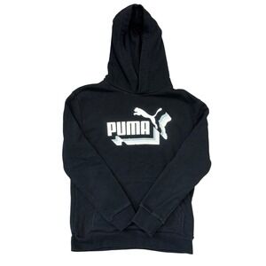 Kids Puma Black Graphic‎ Logo Hoodie Sweatshirt Pullover Youth Size 14 16